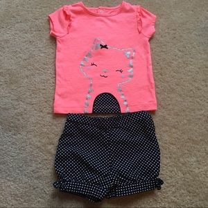 3/$12 Carters Kitty Tee & Polka Dot Shorts Set